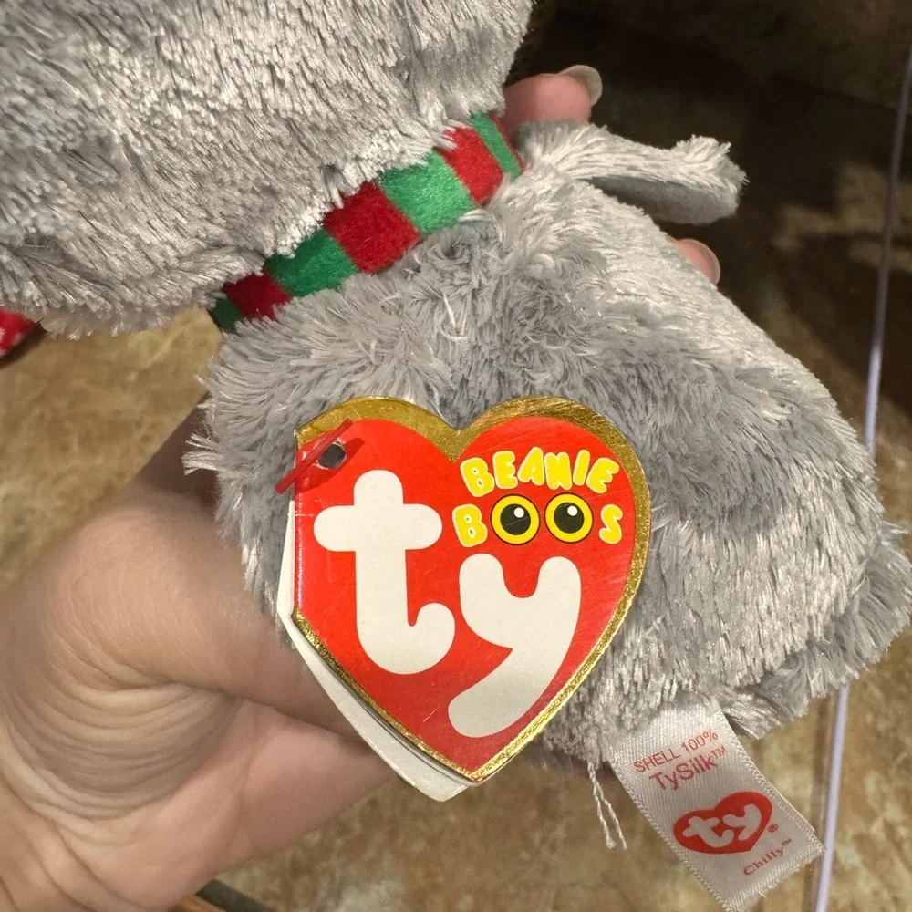 TY Beanie Boo Chilly the Owl Claire’s 6” Plush Stuffed Toy Gray Silver Scarf